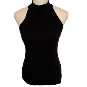 Black ribbed mock neck tank top